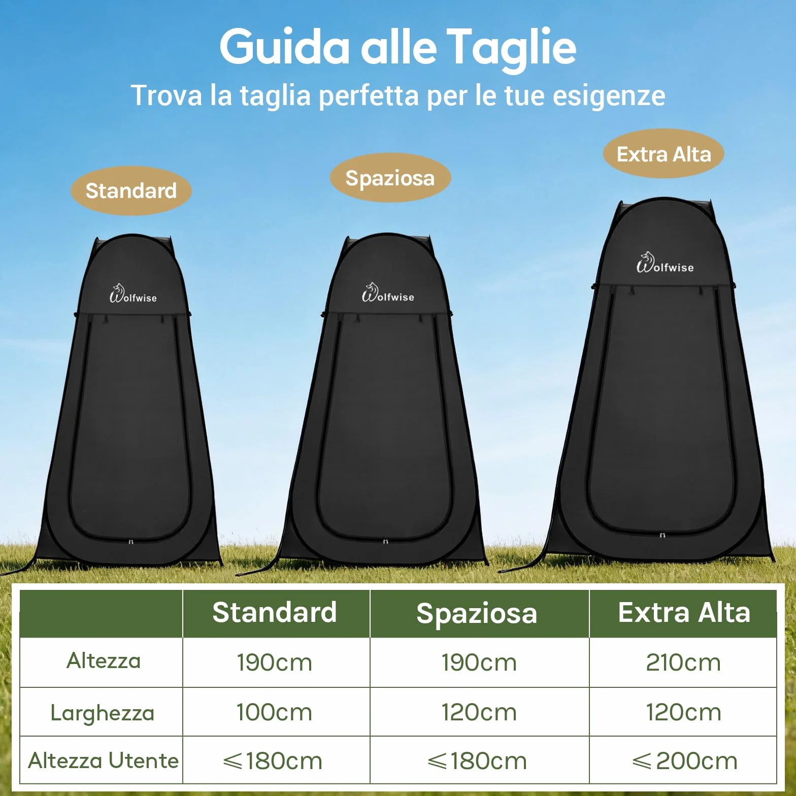 Wolfwise Tenda Pop-Up 120x120x190 cm Campeggio Spiaggia Spogliatoio