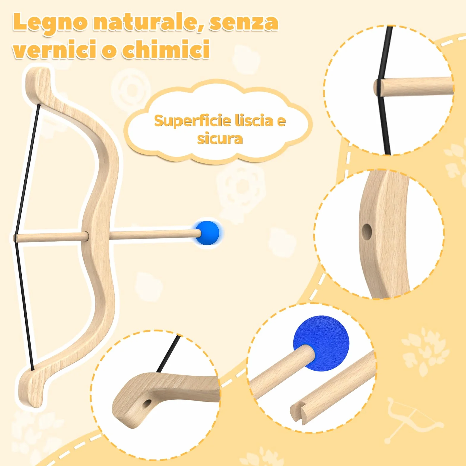 Set di Tiro con l'Arco in Legno per Bambini con 3 Frecce, 3 Bersagli e Faretra