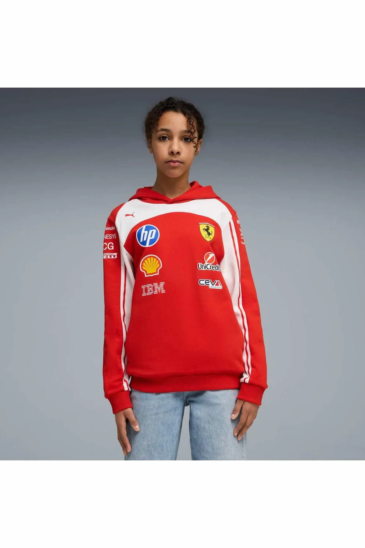PUMA Scuderia Ferrari F1 2026 Felpa con Cappuccio Team Bambino Rosso
