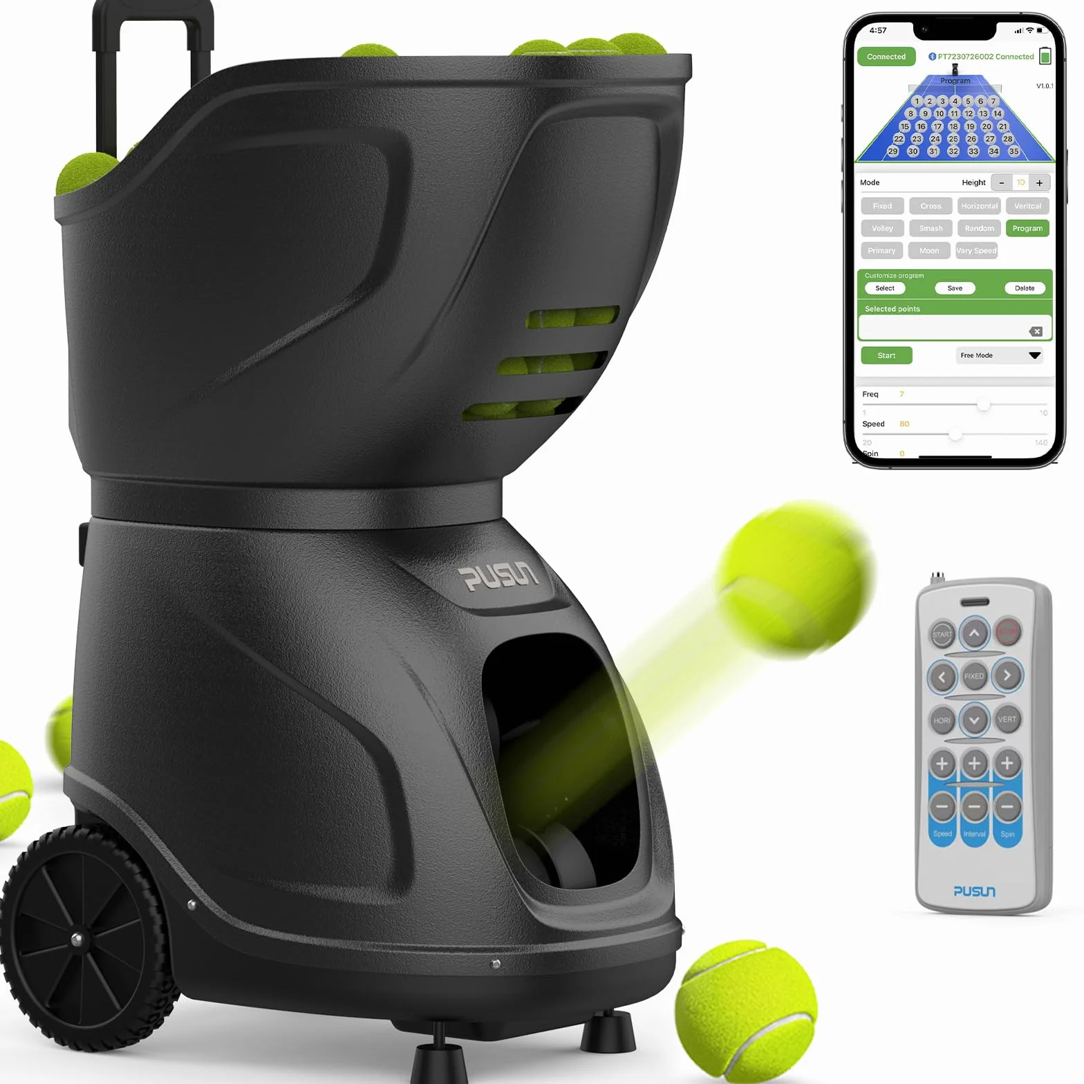 Macchina per palline da tennis portatile automatica PT-9001 Pro con app e telecomando