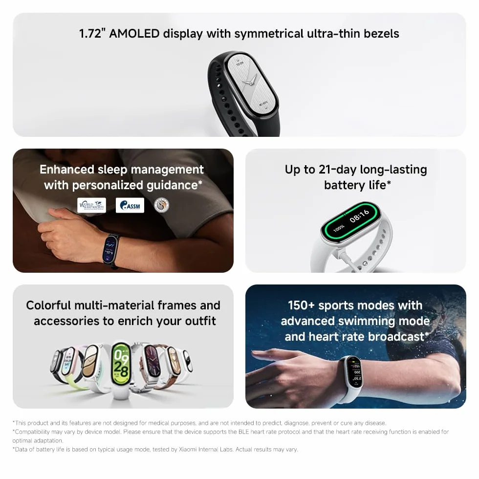 XIAOMI Smart Band 10 Bracciale Fitness, autonomia 21 gg, ricarica rapida, 150+ modalità sportive, monitoraggio sonno, HyperOS 2.0, resistenza 5 ATM, Nero