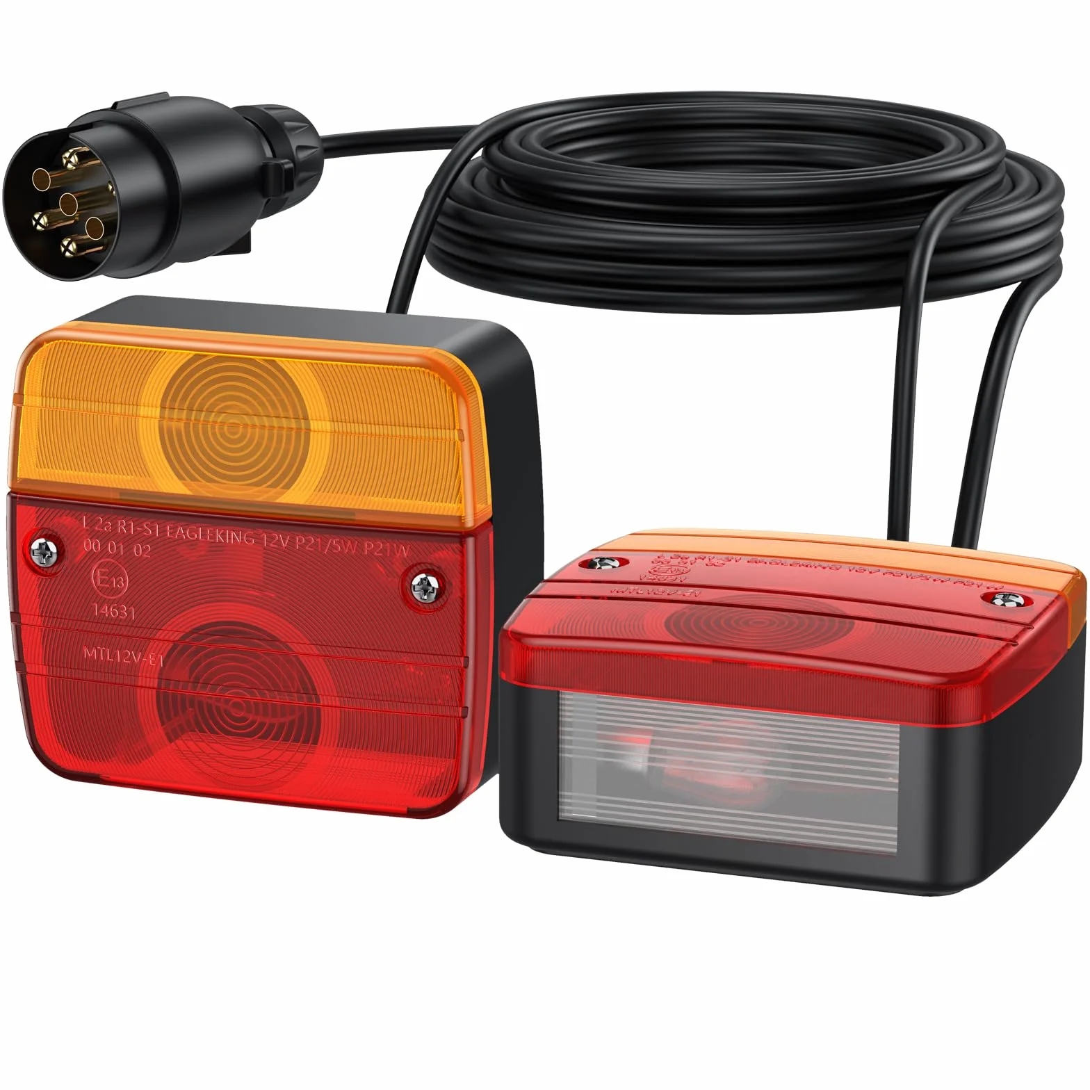Justech 2 Pezzi Luci Posteriori Super Luminoso 12V Luci Posteriore del Rimorchio con E-mark Set Fanali Posteriori Impermeabile IP65 con Cavo da 7,5 m Fanali LED Rimorchio 21W con Montato a Vite