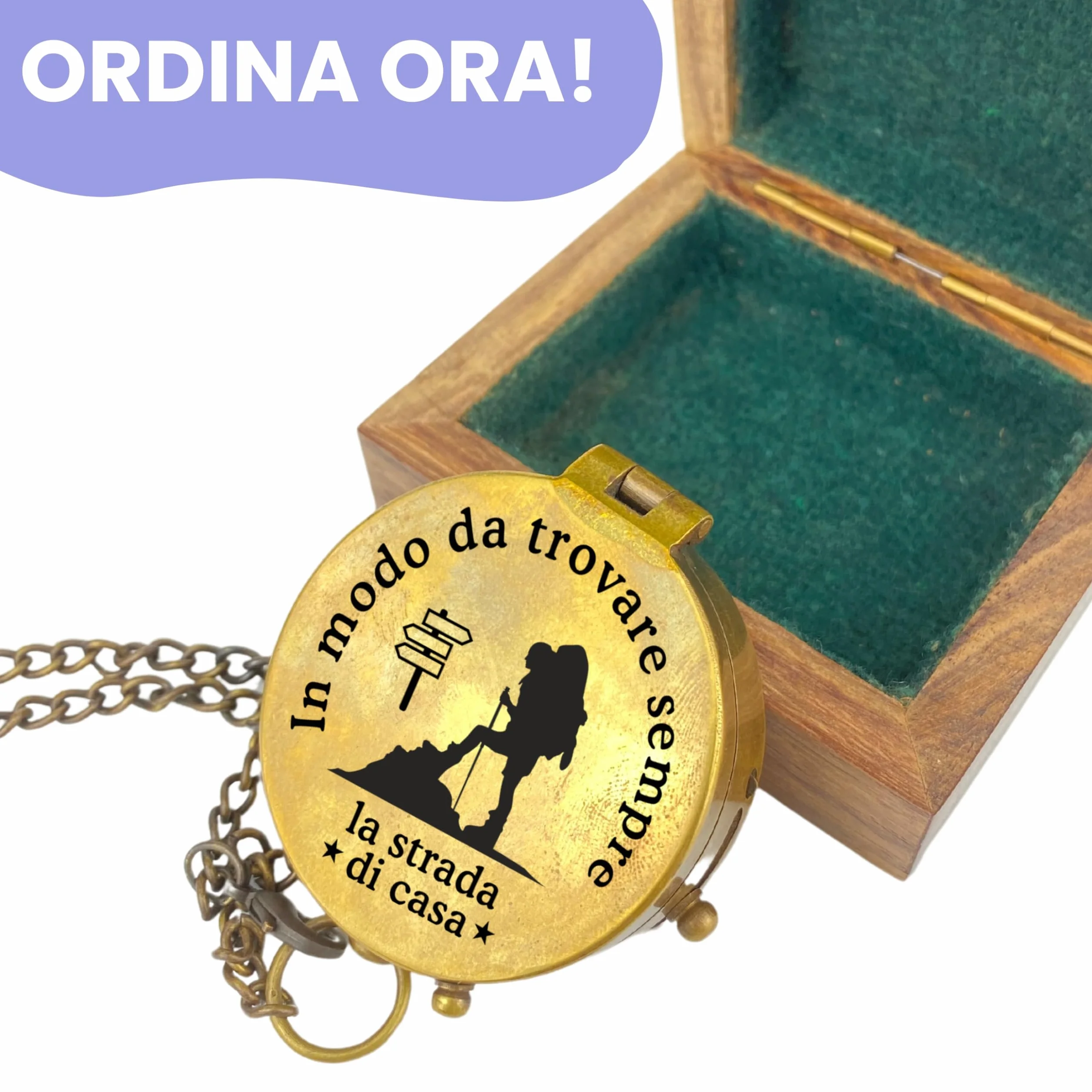 Personalizzata Bussola in Ottone con Incisione, Regalo
