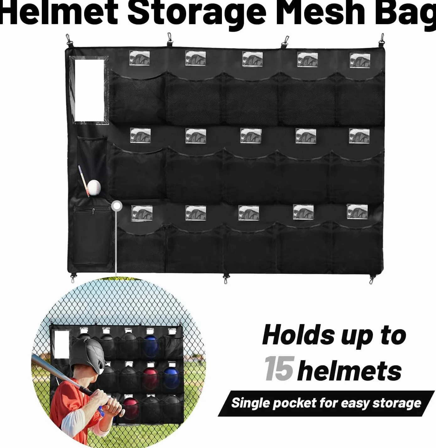 BOOSTEADY Set Completo Organizzatore per Caschi da Baseball con Rastrelliera per Mazze, Borsa di Trasporto e Targhette Nome, Sistema di Stoccaggio Pratico per l'Attrezzatura da Squadra