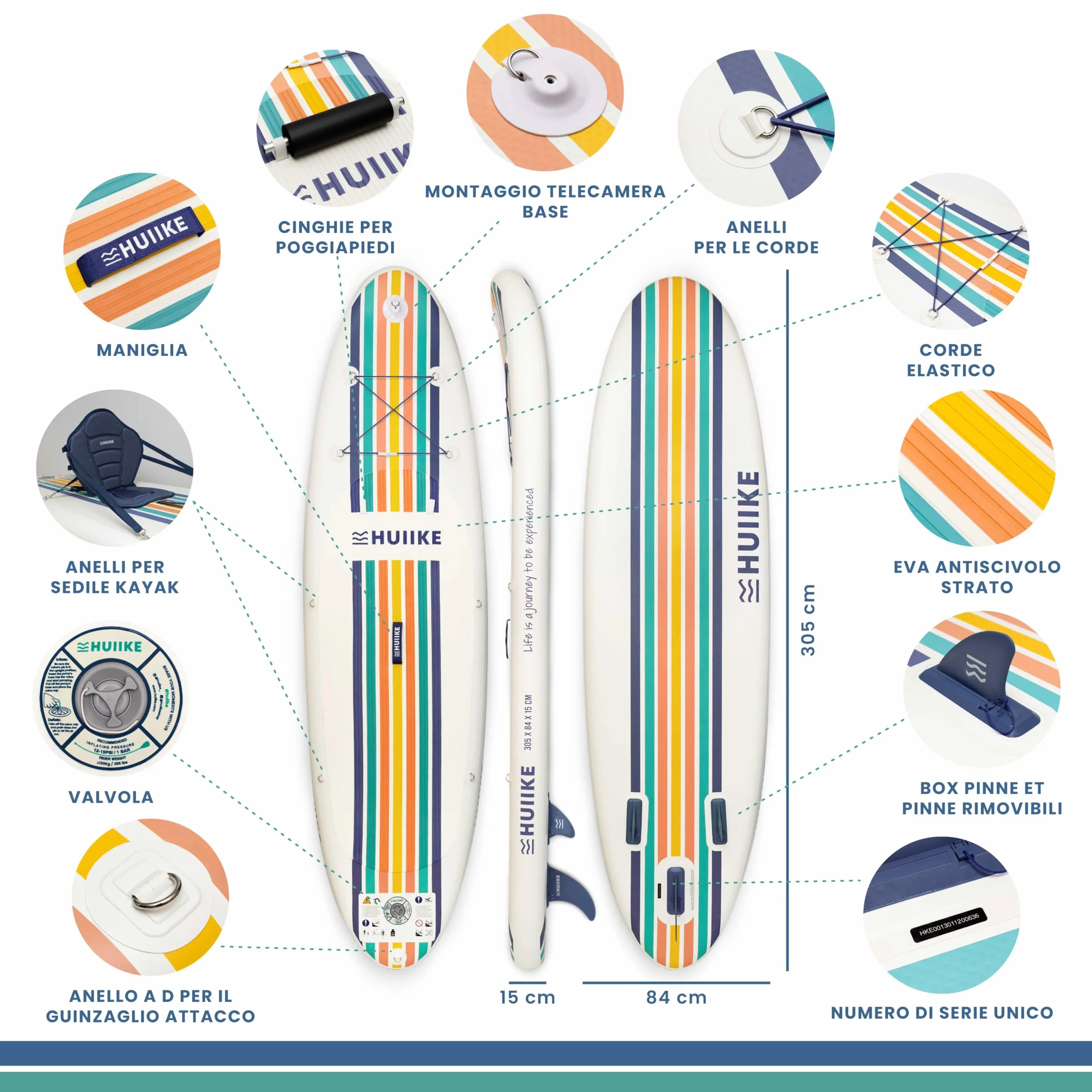 HUIIKE Stand Up Paddle Board 305x84x15 cm Gonfiabile Adulti con Accessori, Carico Massimo 130 kg