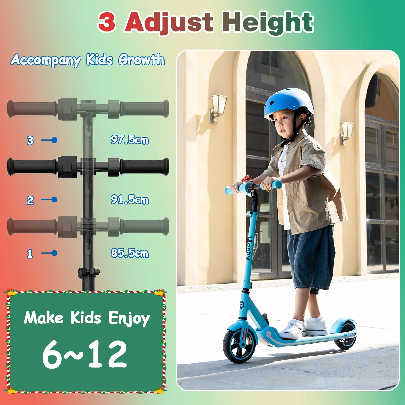 Monopattino Elettrico per Bambini 6-12 Anni, Motore 150W, 16 Km/h, Pieghevole, LED, Regolabile