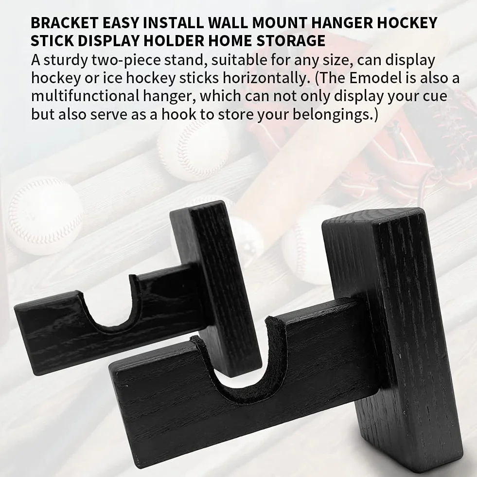 Supporti da parete per mazze da hockey in legno nero