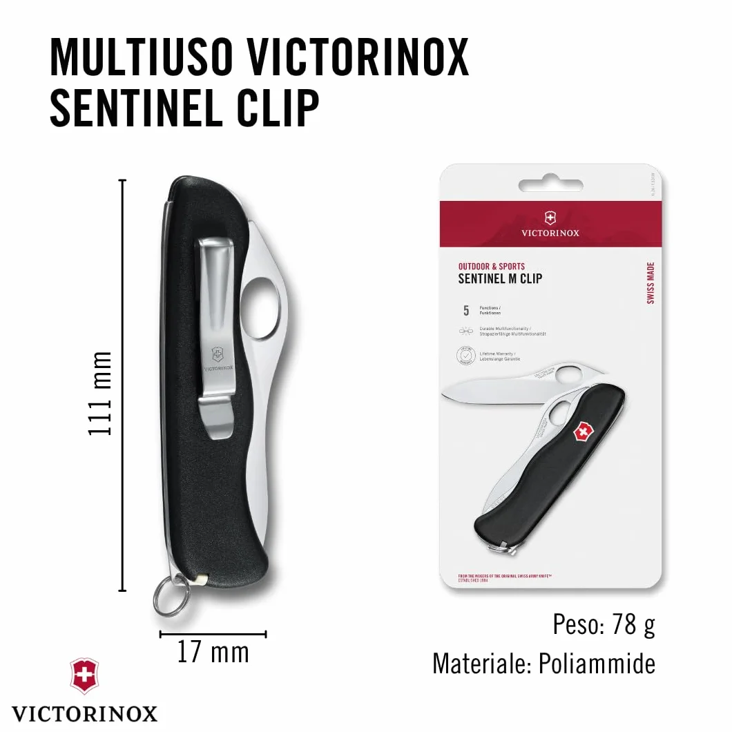 Victorinox Sentinel M Clip Szwajcarski Nóż 5 Funkcji Blokowany