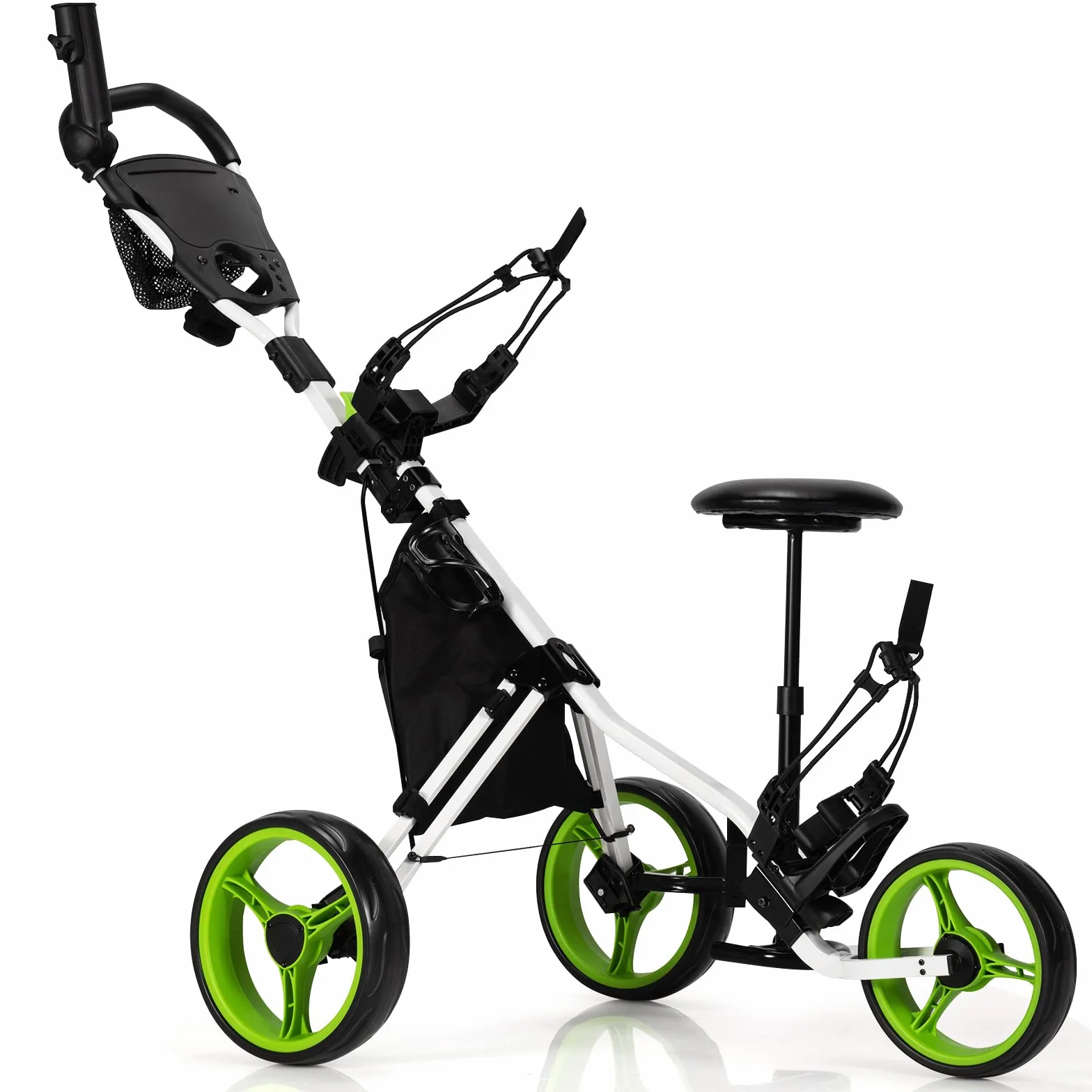 LIFEZEAL Carrello da golf pieghevole 3 ruote con segnapunti portaombrello custodia freno a piede metallo