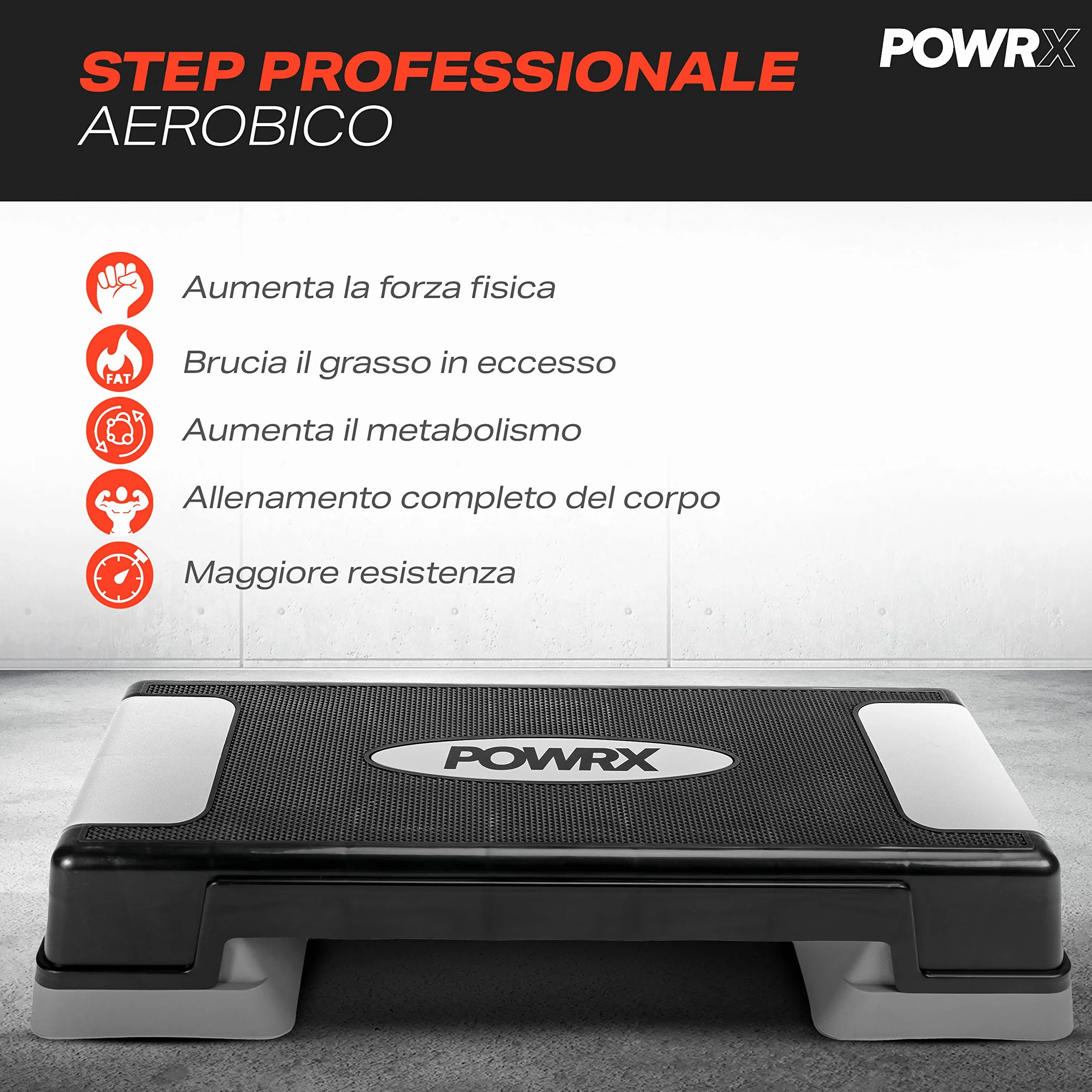 POWRX Step Aerobica Professionale Altezza Regolabile