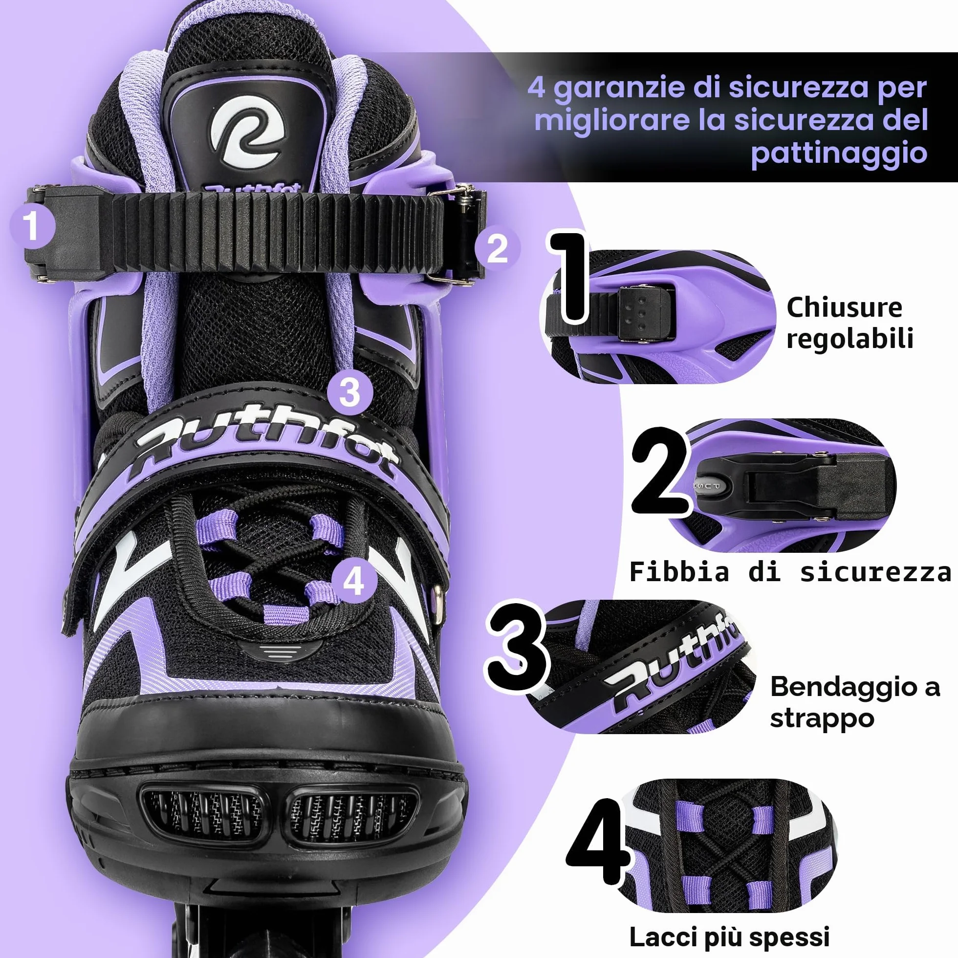 Ruthfot Pattini in linea regolabili per bambini, ragazzi e ragazze, pattini luminosi per bambini dai 6 ai 12 anni, patine luminose per uomini e donne