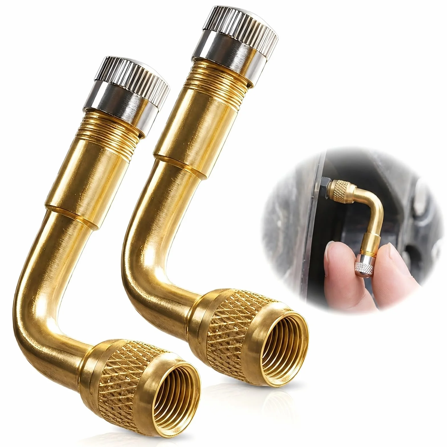 2 Pezzi Prolunghe per Valvola 90 Gradi in Ottone, Prolunga Valvola Pneumatici, Adattatore Valvola ad Angolo per Valvola Auto AV, Estensione per Auto, Moto, Bici, Scooter, Camper e Carriola