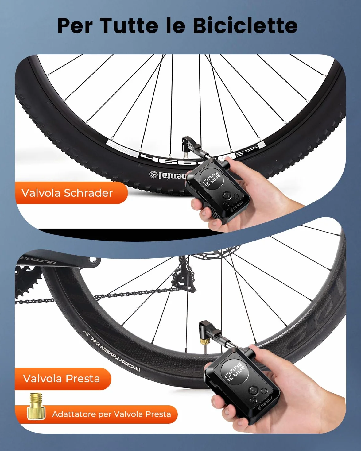 ETENWOLF Mini pompe à vélo 10,34 Bar, gonfleur de pneus portable avec manomètre, arrêt automatique