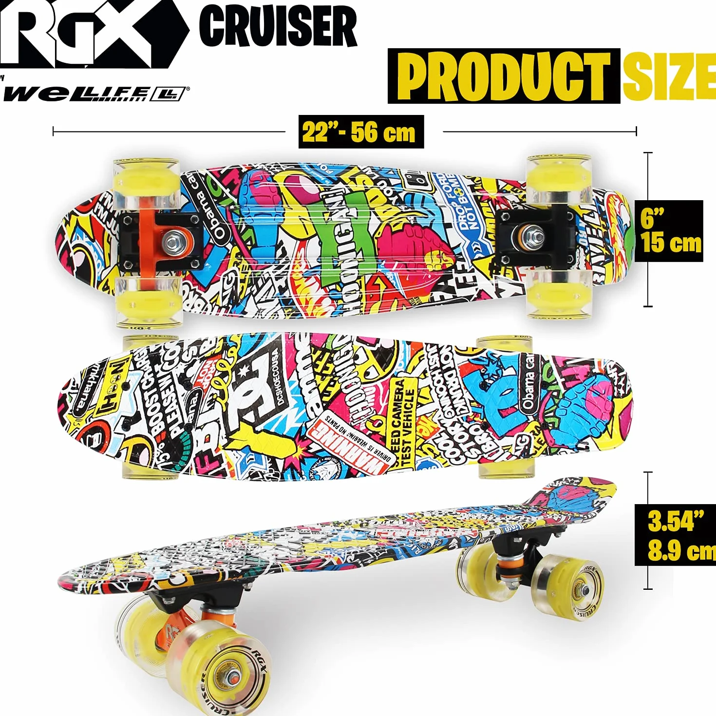 WeLLIFE Mini Cruiser Skateboard 22" 56cm RGB LED Wheels 78A PU ABEC-7RS