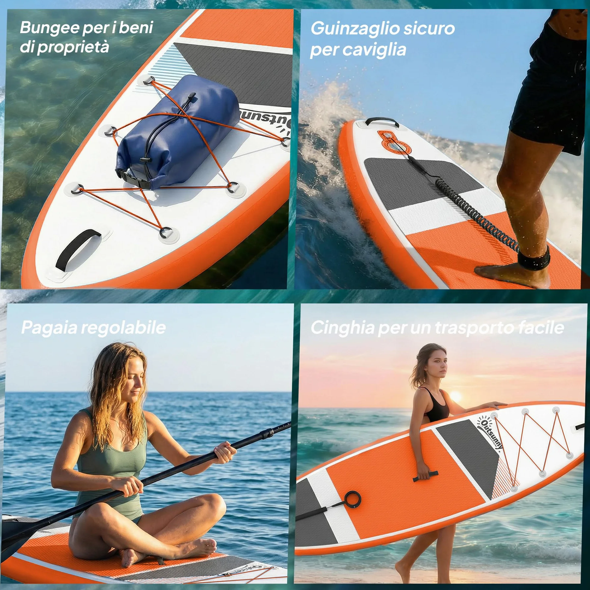 Outsunny Tavola Sup Gonfiabile Adulti, Stand Up Paddle Board con Ponte Antiscivolo in EVA, Pagaia in Alluminio Regolabile, Zaino, Pompa, Pinna Rimovibile, Carico 160 kg, 320x82x15cm, Tutti i Livelli