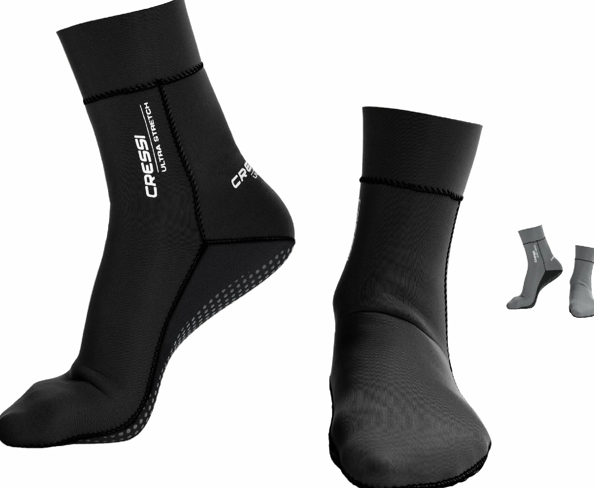 Cressi Ultra Stretch - Calzari Sub Snorkeling Apnea Surf Immersione Sport Acquatici in Neoprene Bifoderato Ultra Elastico Termico 1.5 mm, Calzini Pinne Antiscivolo Antiabrasione Unisex Grigio/Bianco S