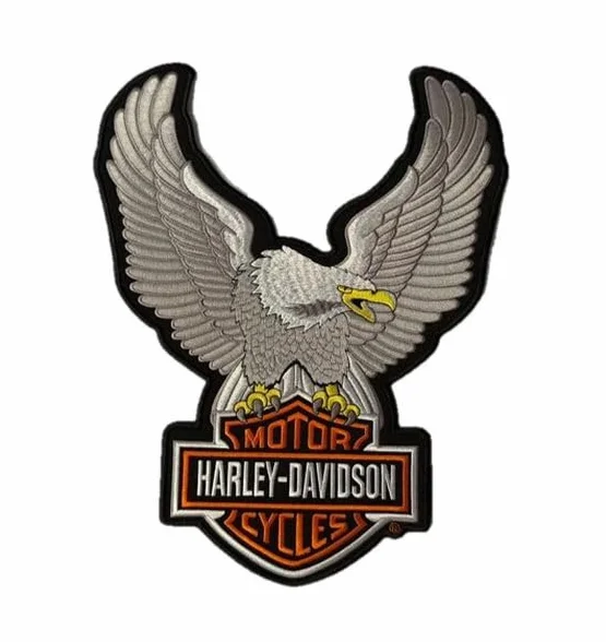 Harley Toppa Patch Aquila Eagle Termoadesiva Argento 24x34 cm Ricamata