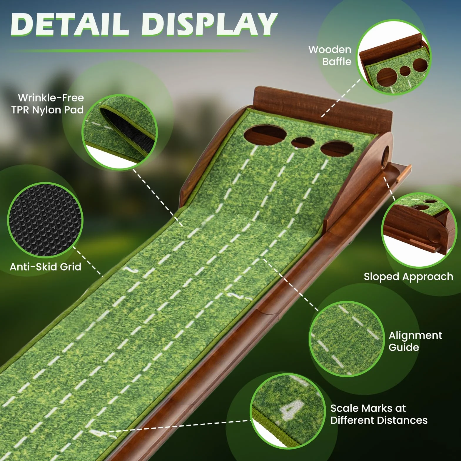 LIFEZEAL Tappetino Golf Allenamento con Buche per Interni Ritorno Automatico Base per Golf 3 Buche