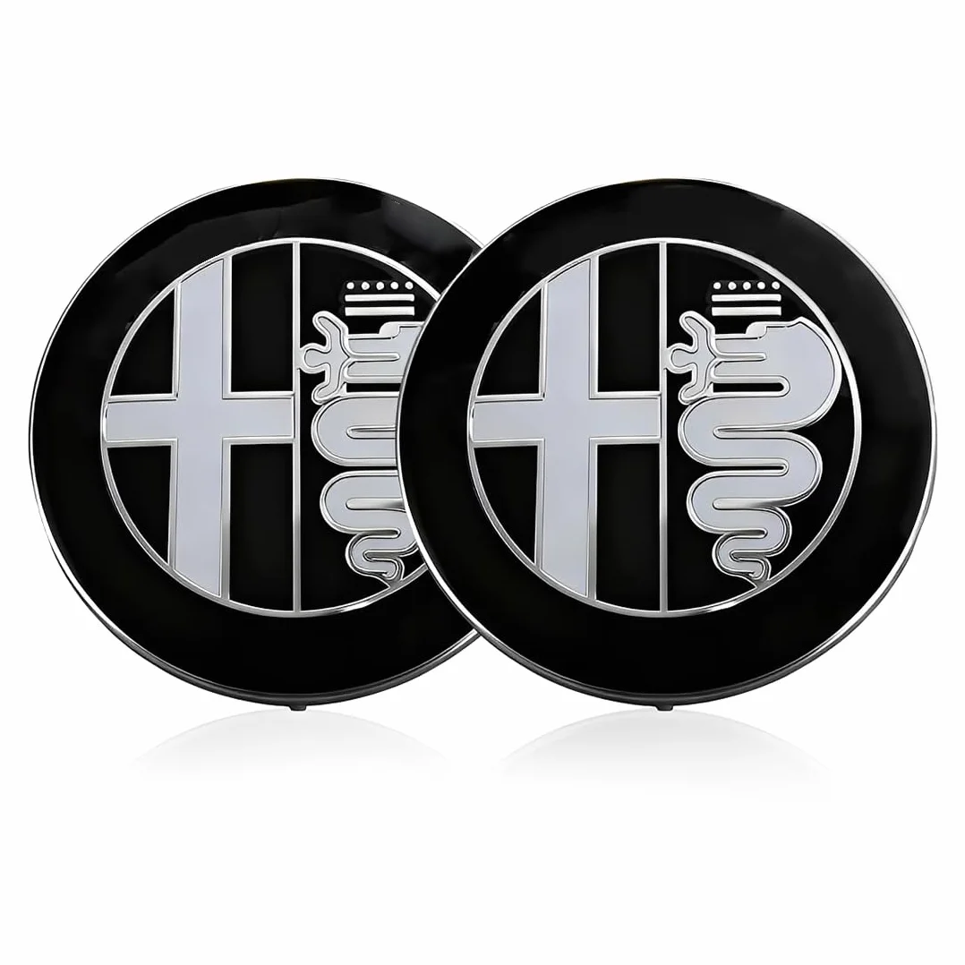 2 Pezzi 74mm Fregi Stemma Compatibili con Alfa Romeo Auto Logo Per Cofano Anteriore e Posteriore Emblema Stemmi in Metallo（Nero）