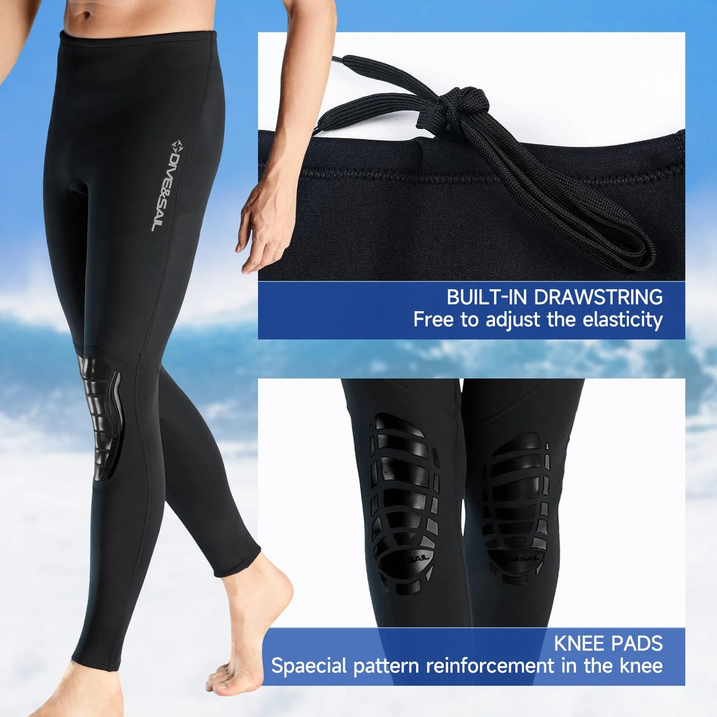 Pantaloni in neoprene da uomo 1,5 mm per immersioni surf nuoto snorkeling kayak