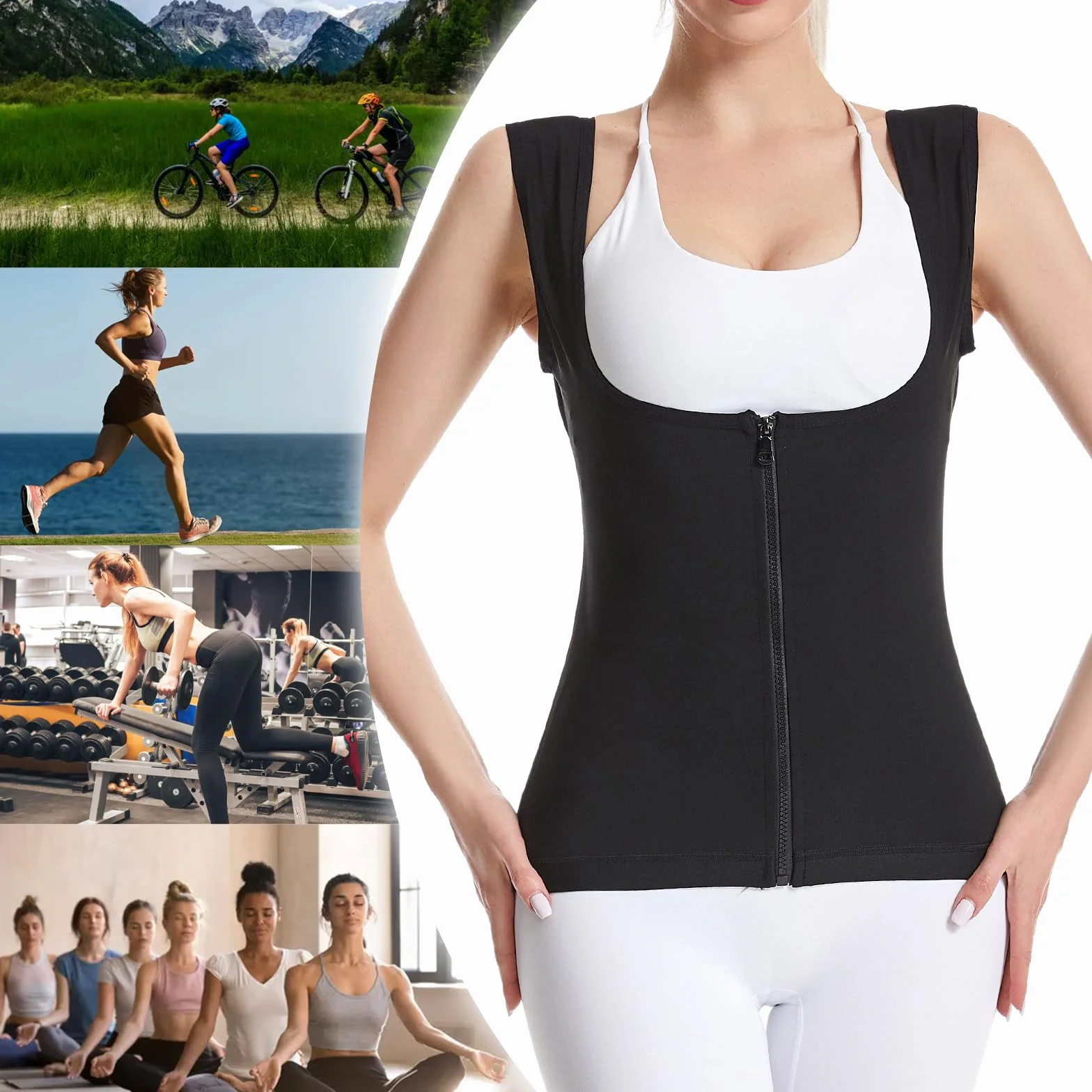 Gilet da sauna da donna antisudore con cerniera per perdita di peso