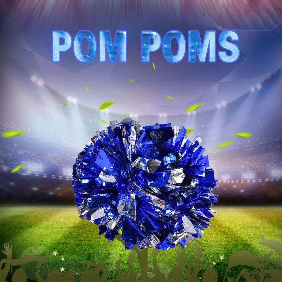 Dilwe Cheerleader Pom Poms 8 Colori Plastica Mano Fiore Palla per Sport Scuola Competizione Argento Blu