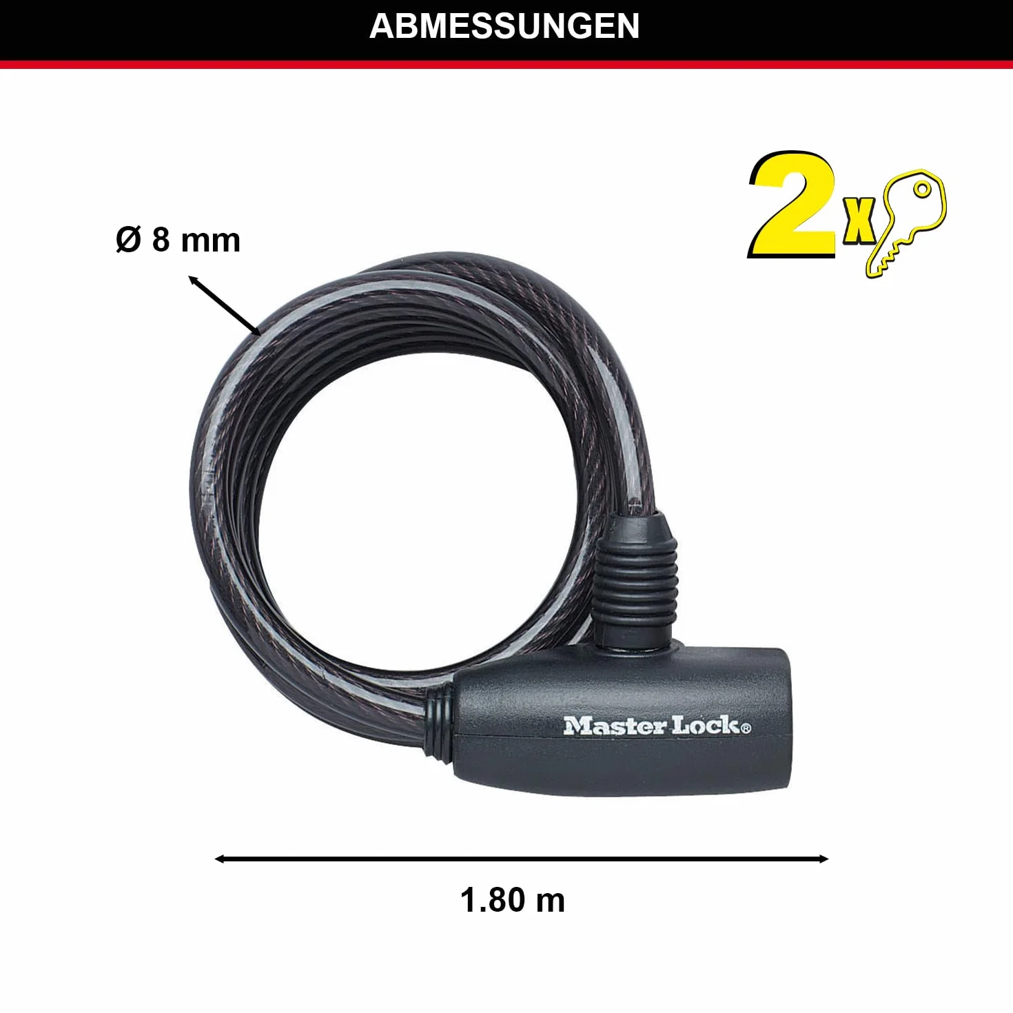 Master Lock Lucchetto Bici Cavo 1.8 m Chiave 8126EURDPRO Nero