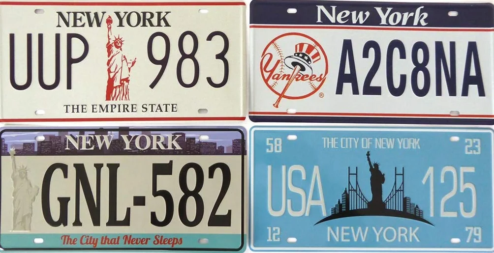 OPO 10 - Set di 4 targhe in Metallo per Auto USA - repliche di Vere targhe USA New York City NYC