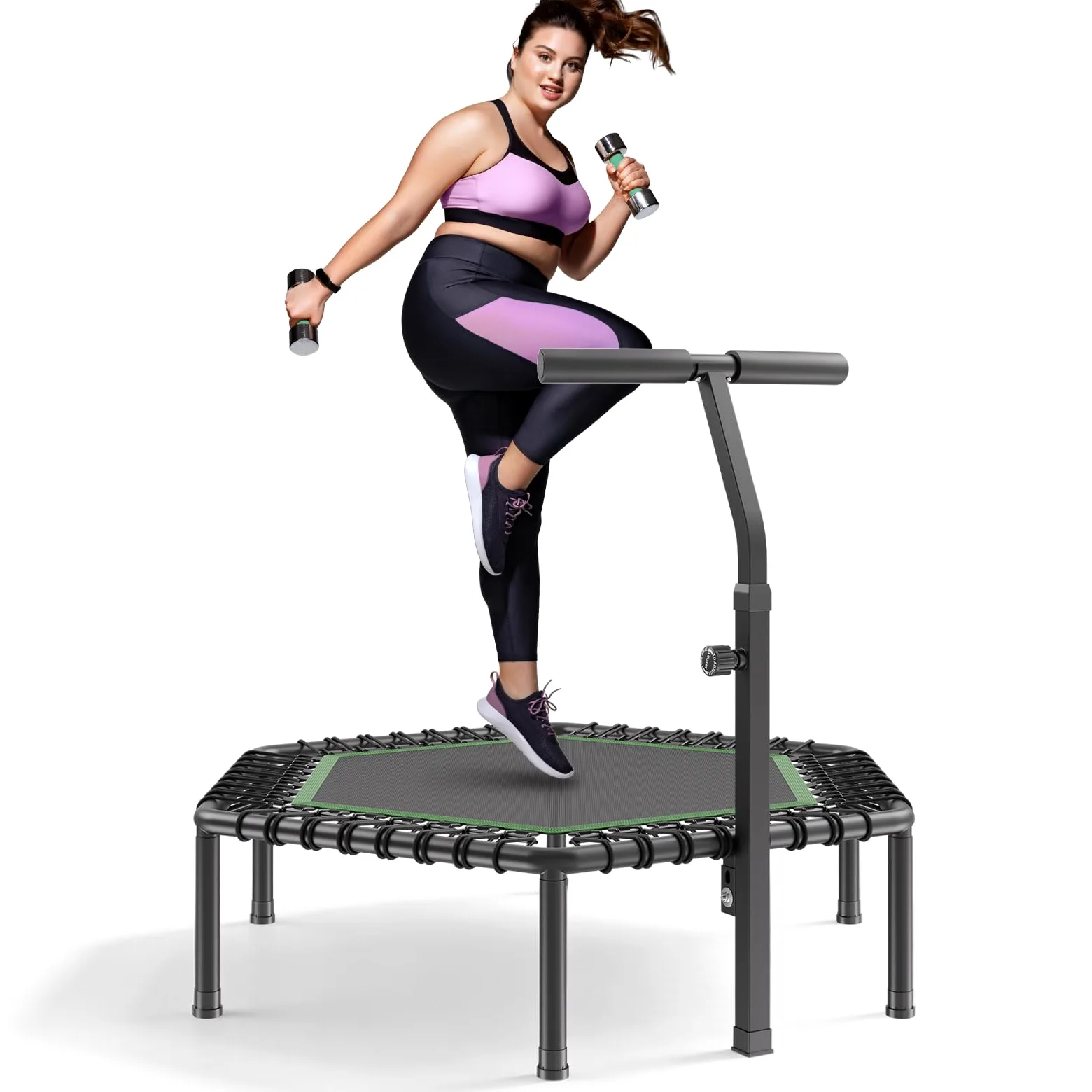 VEVOR Mini Trampolino per Fitness Esercizi da Interno 1385 mm, Trampolino Elastico Carico max 205 kg Altezza Regolabile a 3 Livelli con Maniglia in Schiuma per Esercizi Allenamento Salto per Adulti