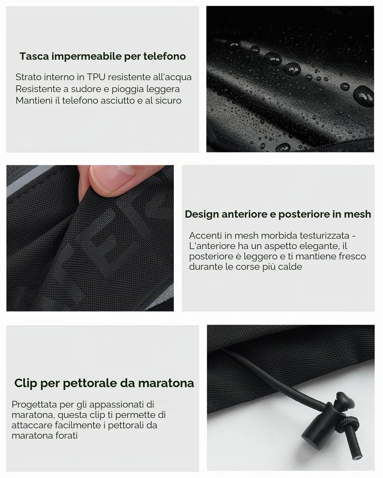 WATERFLY Marsupio Running Cintura da Corsa con Chiusura a clip per Cellulare 3 Tasche Jogging Sportivo