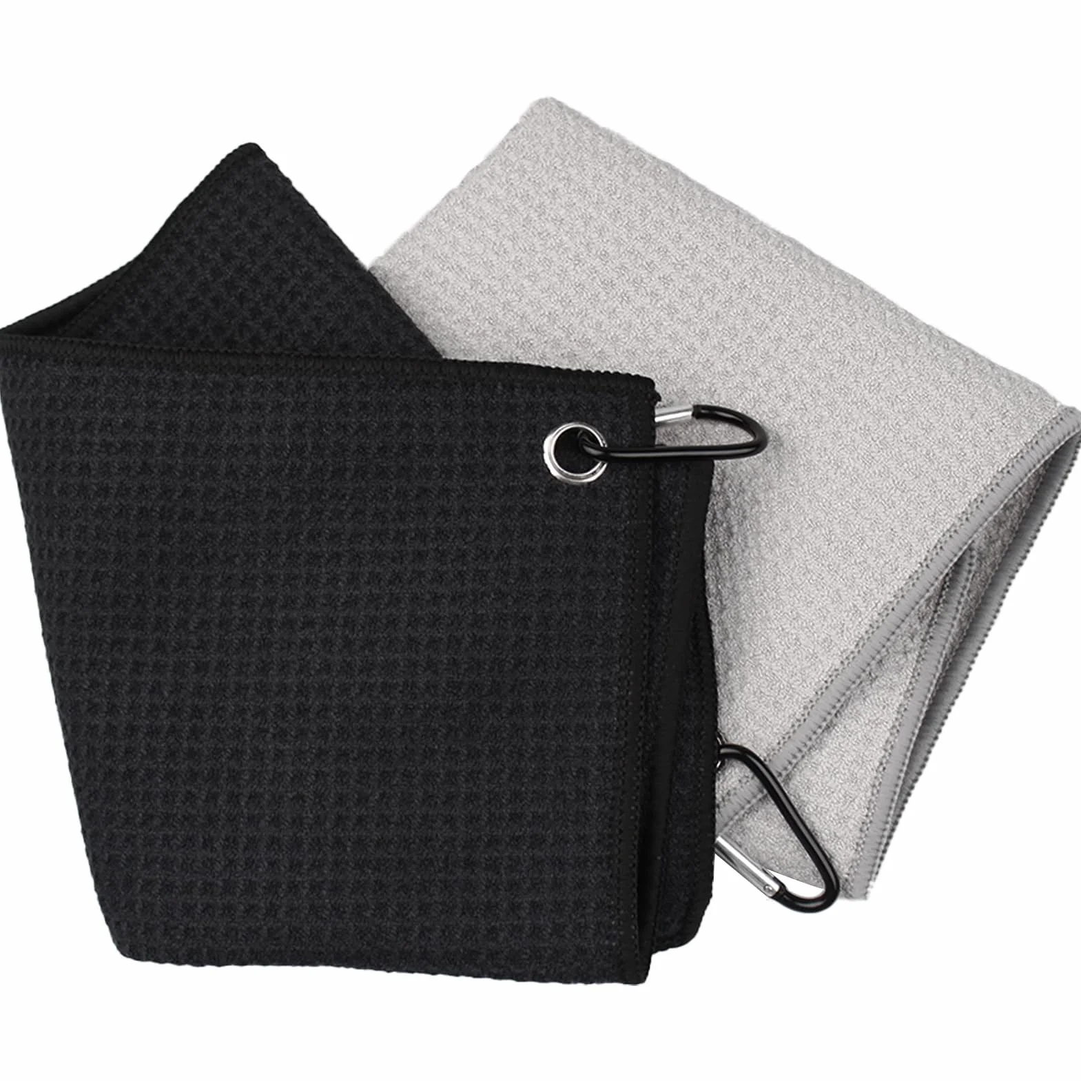 Asciugamano da Golf in Microfibra 2 Pezzi 40x40cm Nero con Moschettone