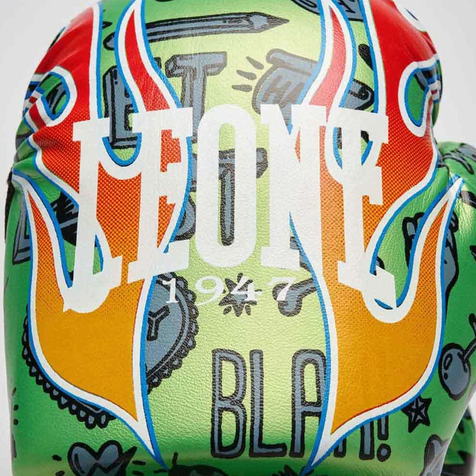 LEONE 1947 Guanti Boxe Flames 6 OZ Verde