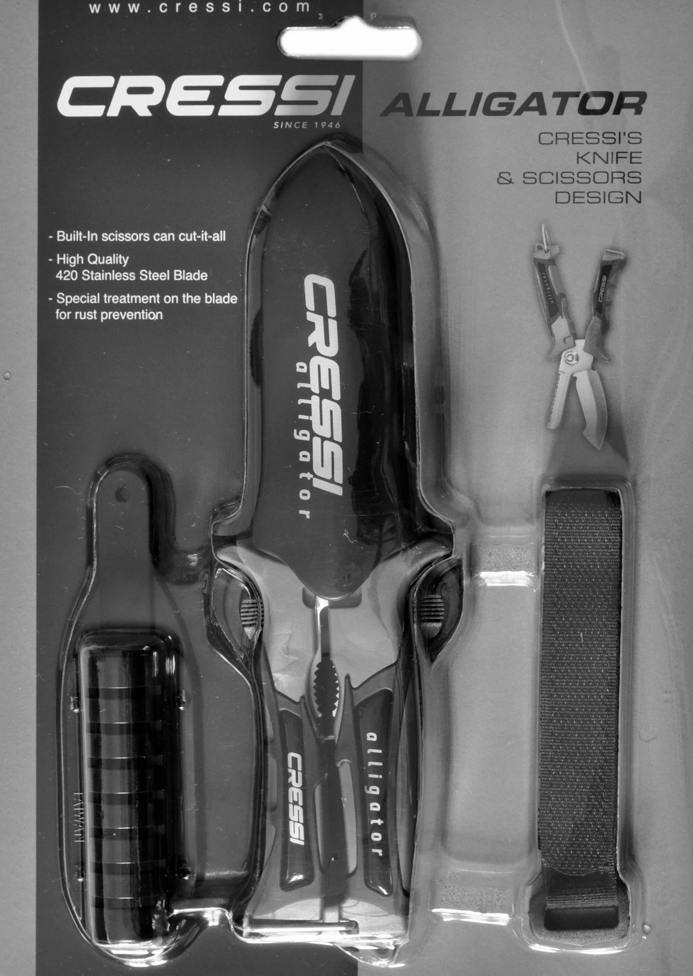 Cressi Alligator Coltello-Forbice Subacqueo Nero