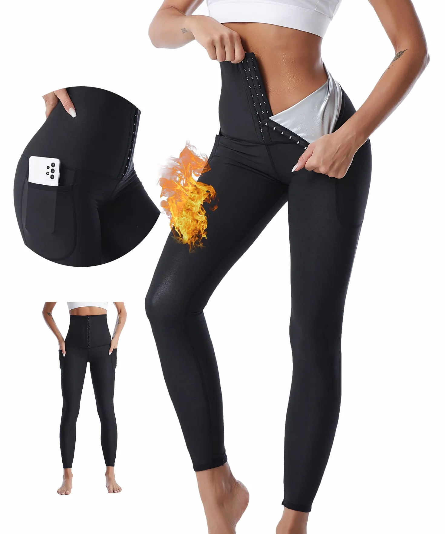Merlvida Pantaloni Sauna Dimagranti Donna Vita Alta Leggins Effetto Sauna Sportivi Push Up Tuta Dimagrante per Yoga Corsa Fitness