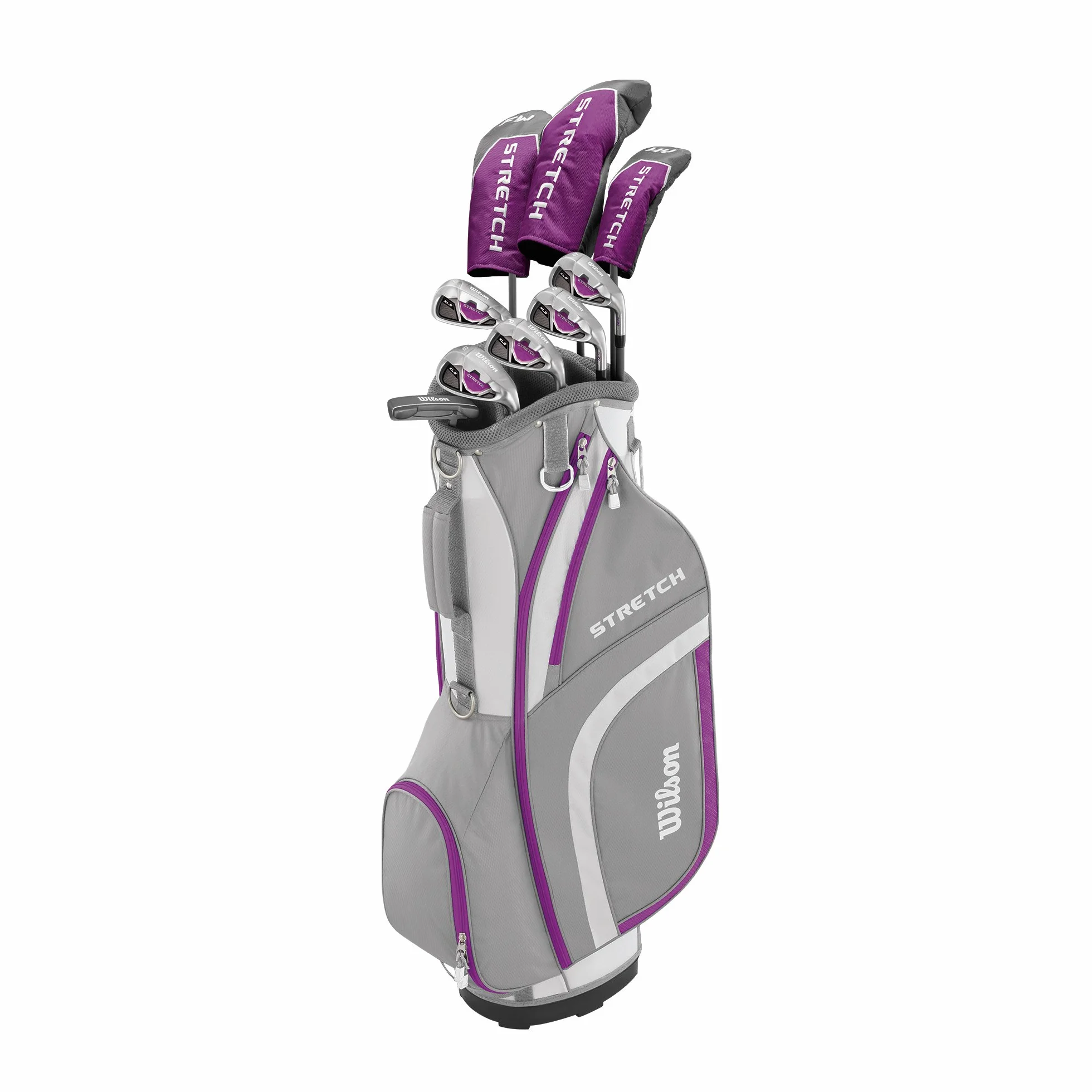 Wilson Set Golf Principianti 9 Mazze Sacca Carrello Donne Mano Destra Stretch XL Bianco Grigio Viola