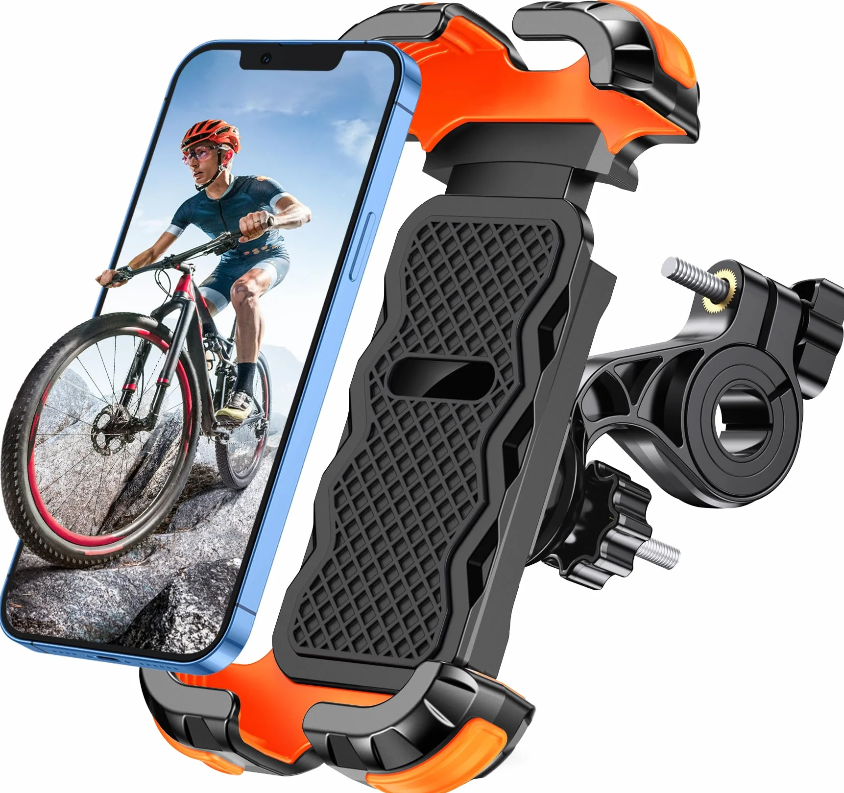 Glangeh Porta Cellulare Bici, Blocco di Sicurezza Antivibrante Porta Cellulare Moto, 360° Rotabile Supporti per GPS Compatibile con iPhone 17 Pro/17/16 Pro/15/14/13, Galaxy 25, 4.7''-6.8" Smartphones