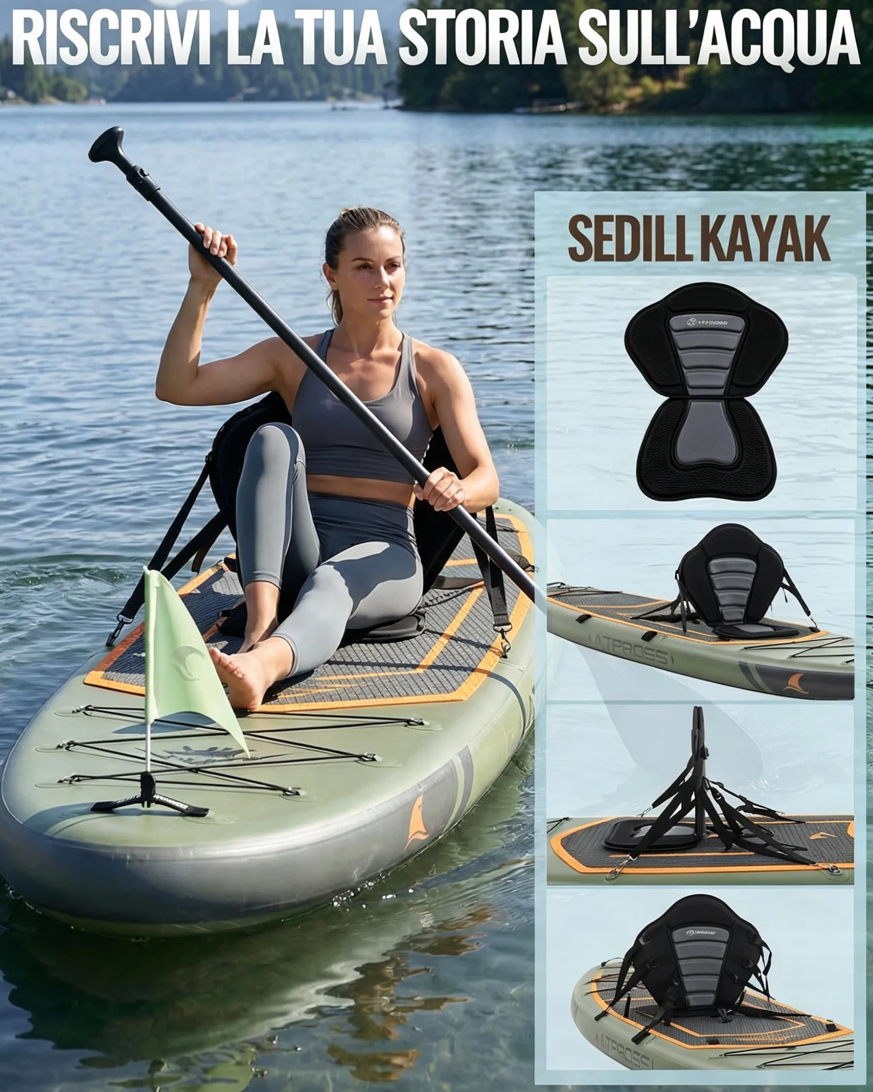 Tavola SUP Gonfiabile 320x84cm Stand Up Paddle per 2 Persone Portata 200kg con Sedile Kayak Accessori