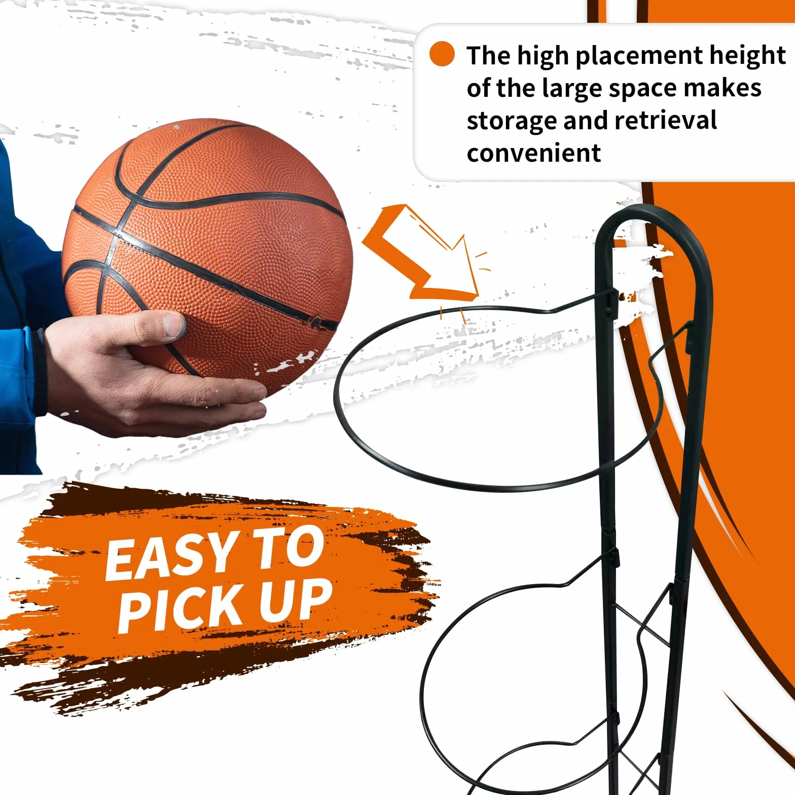 Porta Palloni da Basket 5 Livelli, Rastrelliera Verticale per Pallacanestro, Calcio e Pallavolo