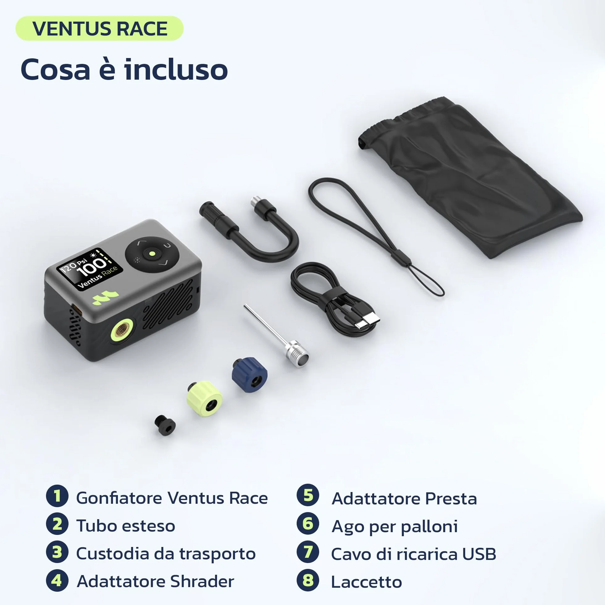 Woowind Pompa Per Bicicletta 120 PSI, Mini Compressore Portatile, Gonfiaggio Rapido 50s, Valvole Presta Schrader per MTB E-bike