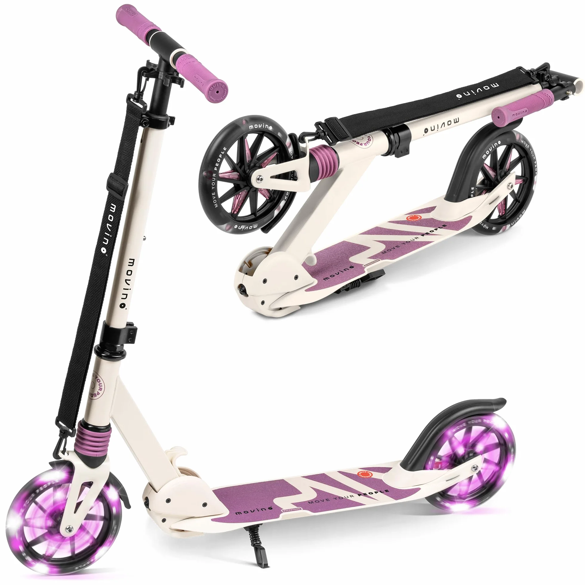 Movino Monopattino Urbano Pieghevole Scooter Ruote LED 180 mm Manubrio Regolabile 100 kg City Light