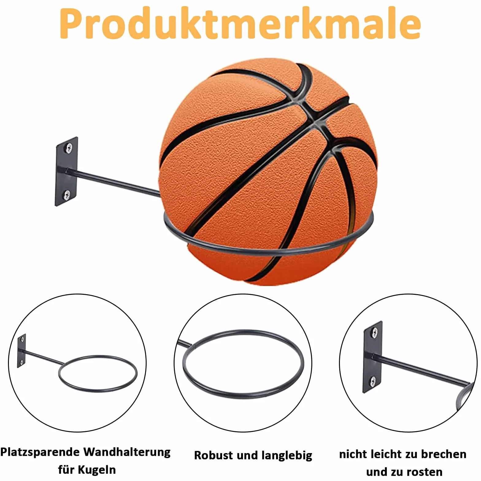 Supporti da Parete per Pallacanestro, Porta Palla da Basket Muro, 8 Pezzi, Nero