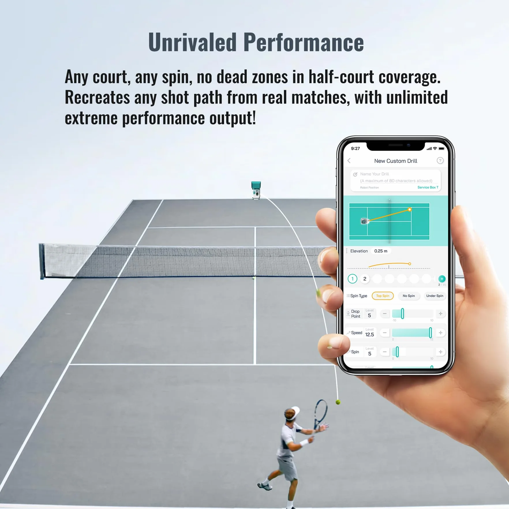 PONGBOT Macchina per palline da tennis, 150 palline, 80 mph, 8+ ore, doppio motore Topspin Backspin