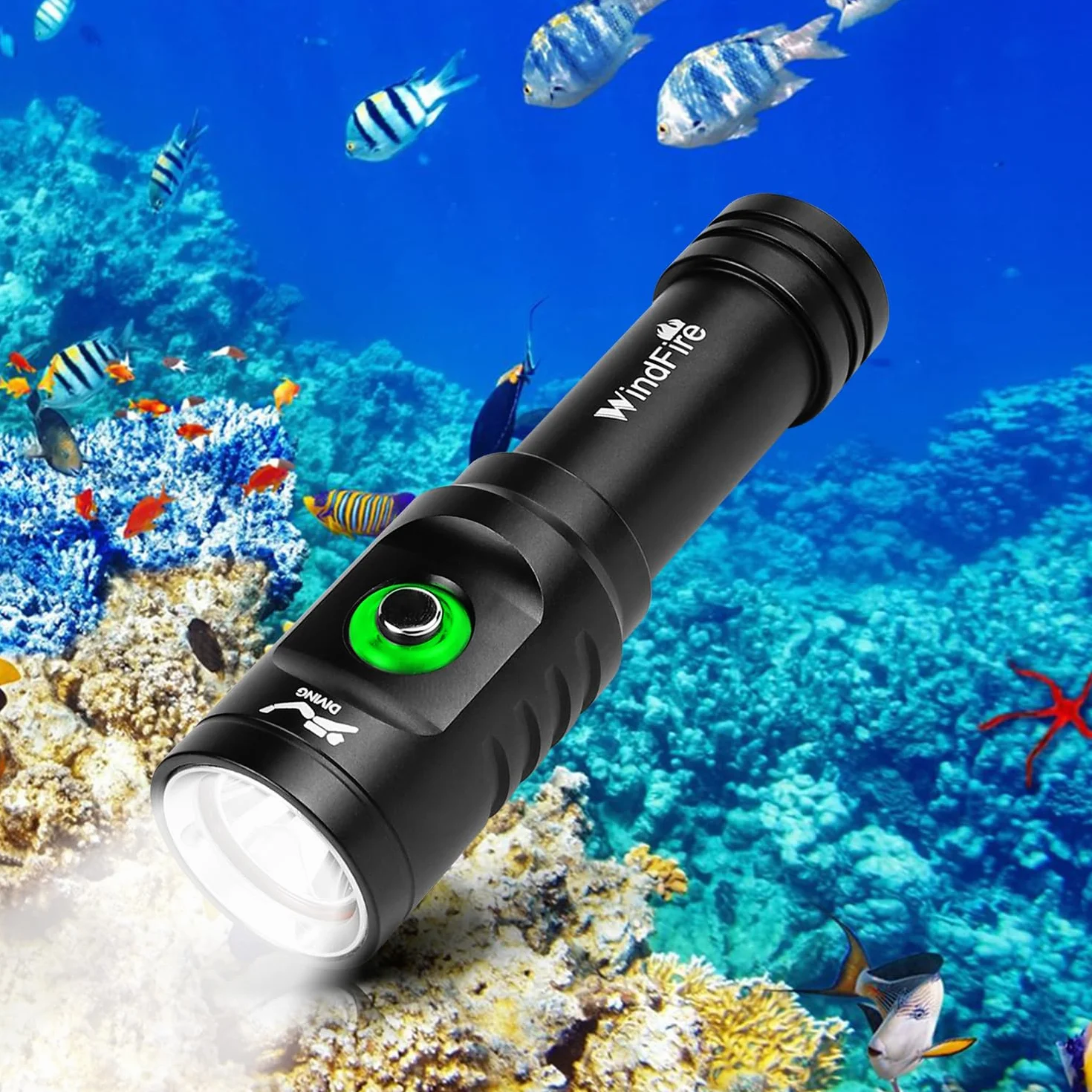 WINDFIRE Torcia Subacquea 6000 Lumen Impermeabile IPX8 con 3 Modalità