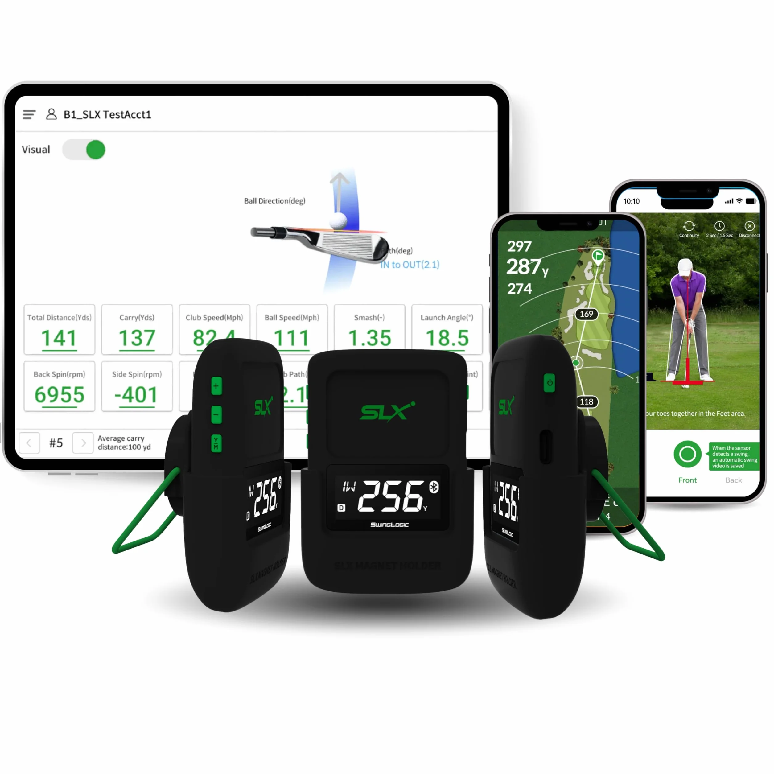 Swing Logic SLX Mini Portable Golf Launch Monitor Distanza Velocità Palla Testa Mazzo Fattore Smash