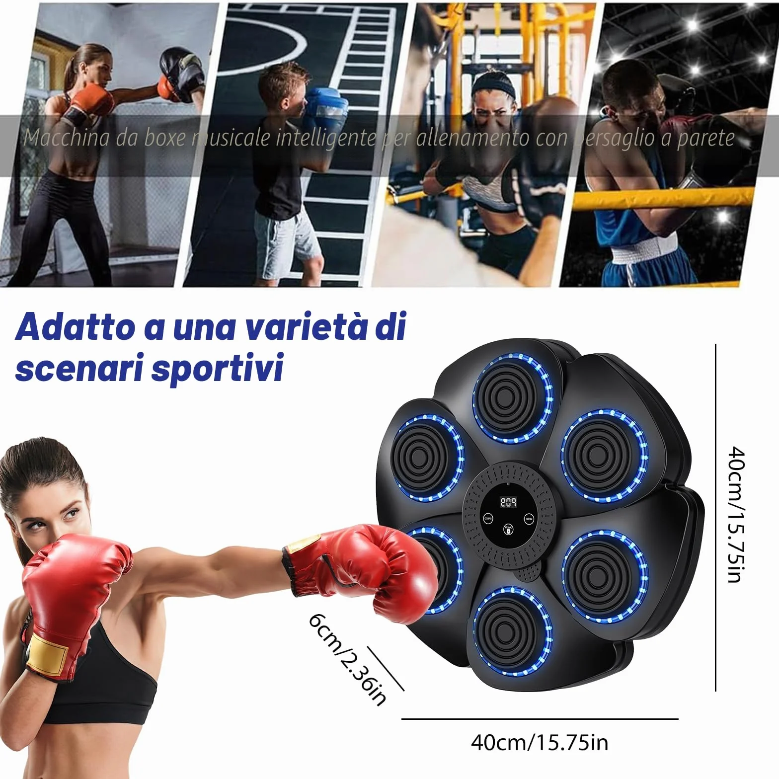 Macchina da boxe musicale, versione 2024 intelligente con Bluetooth e guanti da boxe, montabile a parete, 9 modalità di velocità e di conteggio, per adulti e bambini