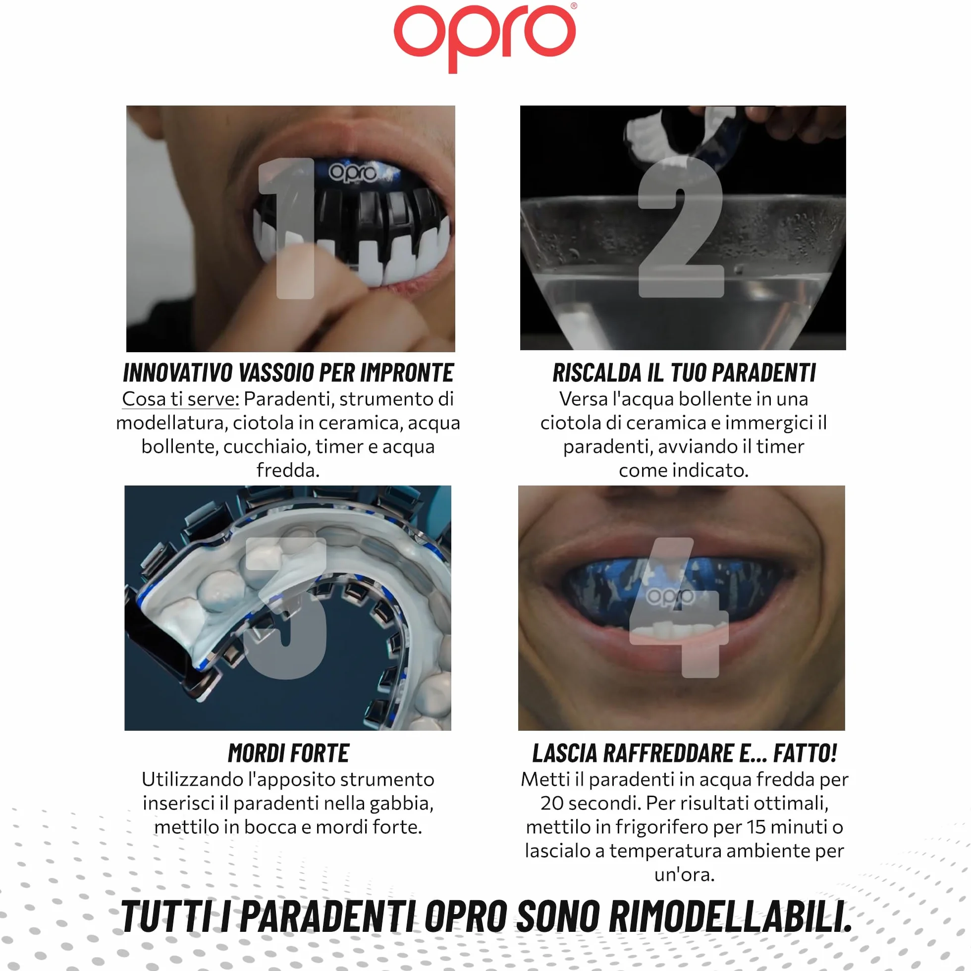 OPRO Paradenti Instant Custom-Fit - Protezione Dentale per Boxe, MMA, Rugby, Hockey - Automodellante