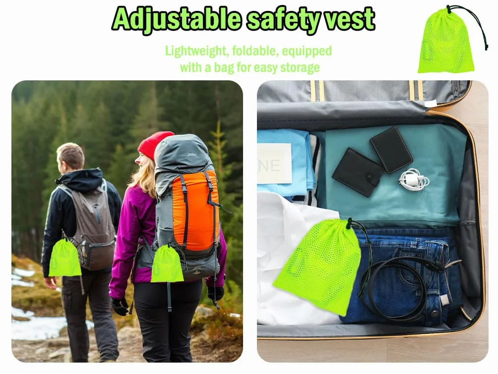 Gilet Catarifrangente Regolabile ad Alta Visibilità con Braccialetti Riflettenti, per Corsa Ciclismo Attività all'Aperto