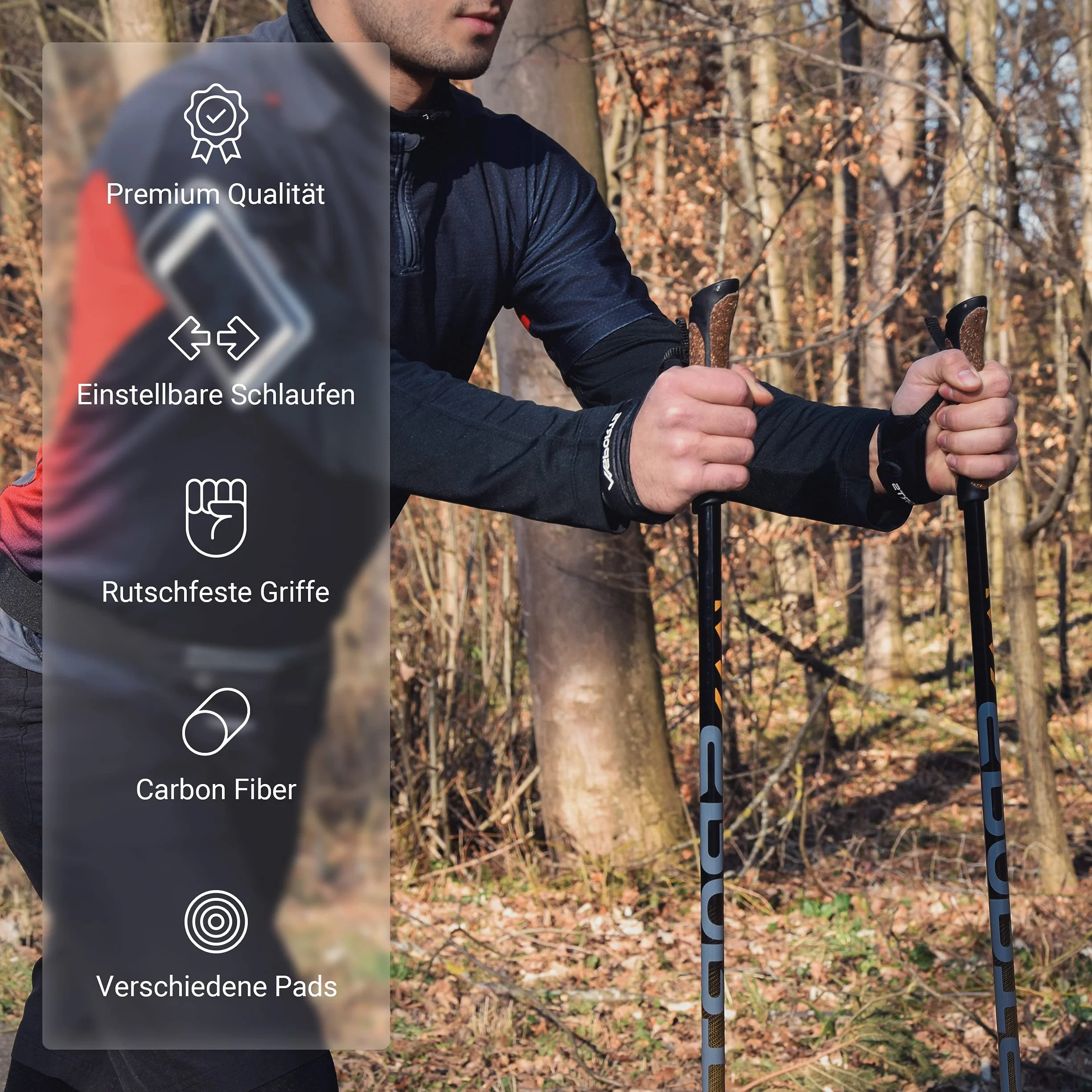 MSPORTS Bastoncini Nordic Walking Carbon Nero/Arancione