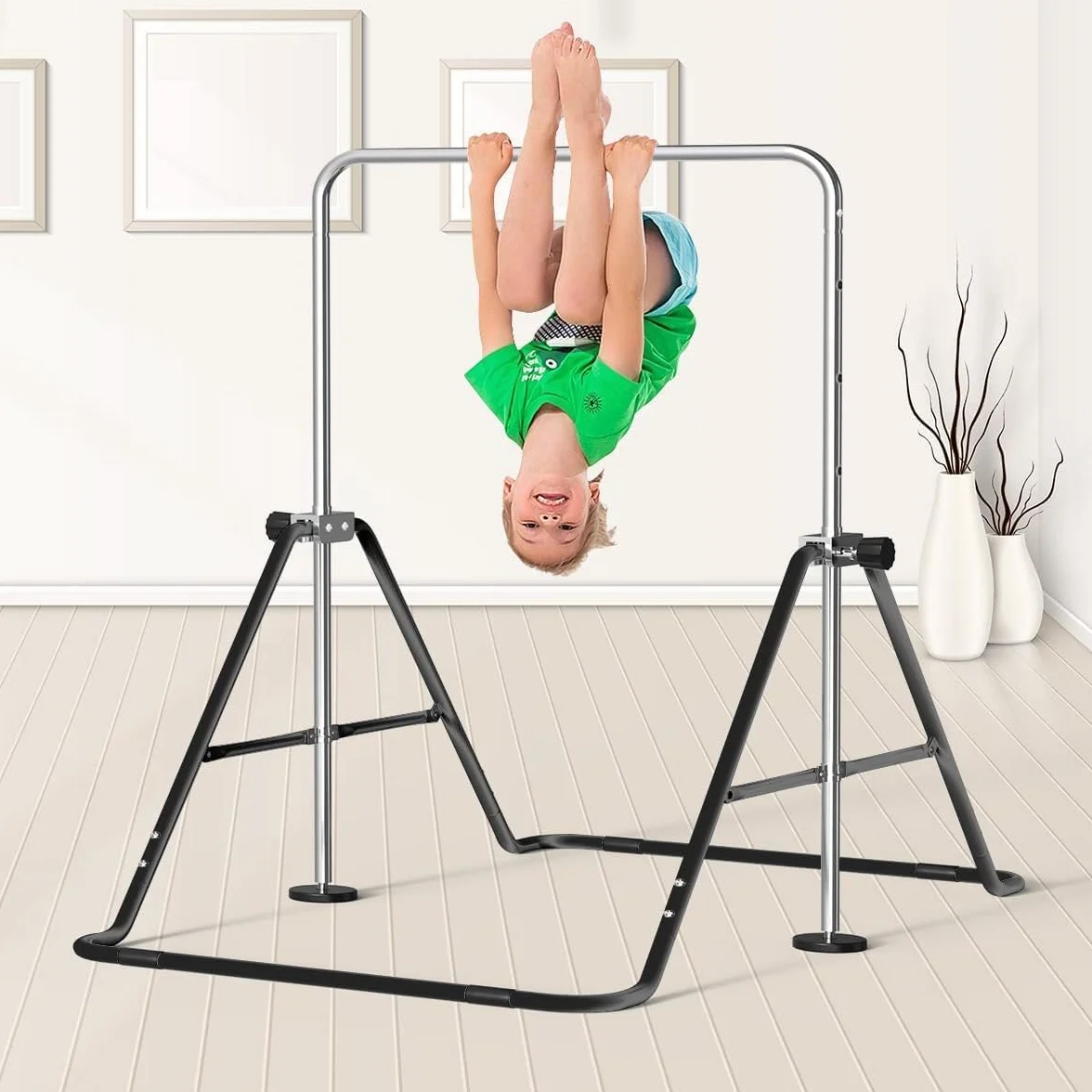 FBSPORT Barra da Ginnastica per Bambini Regolabile Pieghevole Espandibile Anelli Ginnastica Artistica