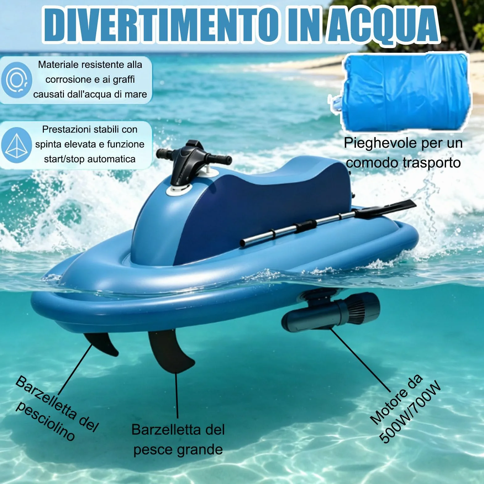 Moto d'Acqua Gonfiabile Elettrica 700W 10000mAh 16000mAh 3-9km/h 40-130min 9 velocità Mare Lago